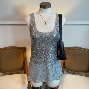 Vintage 90s Y2K Silver Sequin Tank Top Paris Hilton Core 2000s Party Women's M